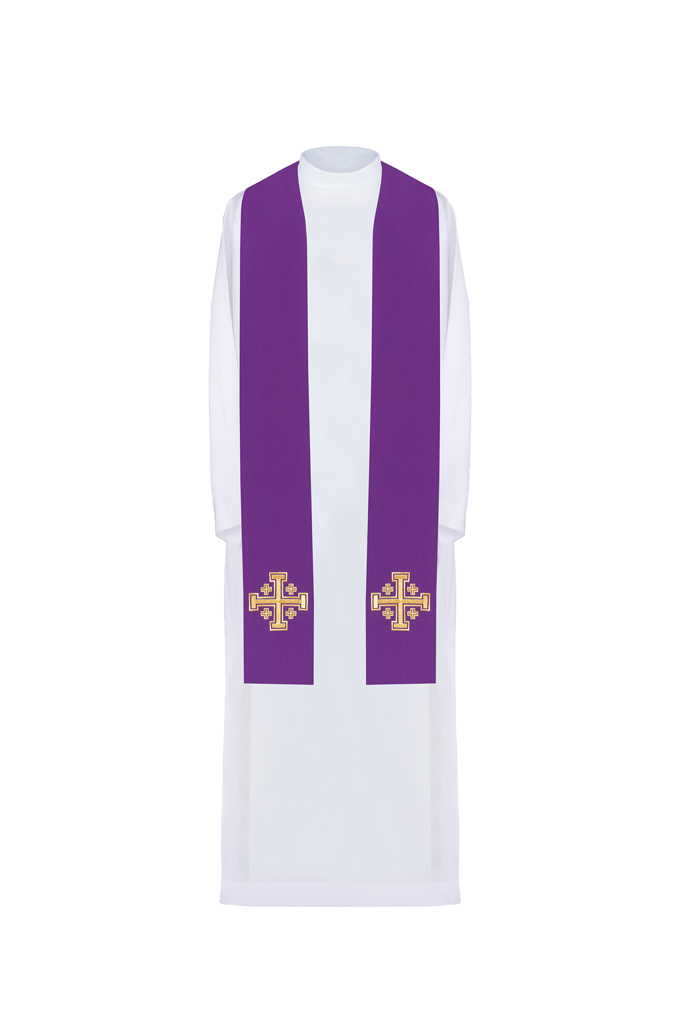 Stola con croce di Gerusalemme ricamata viola