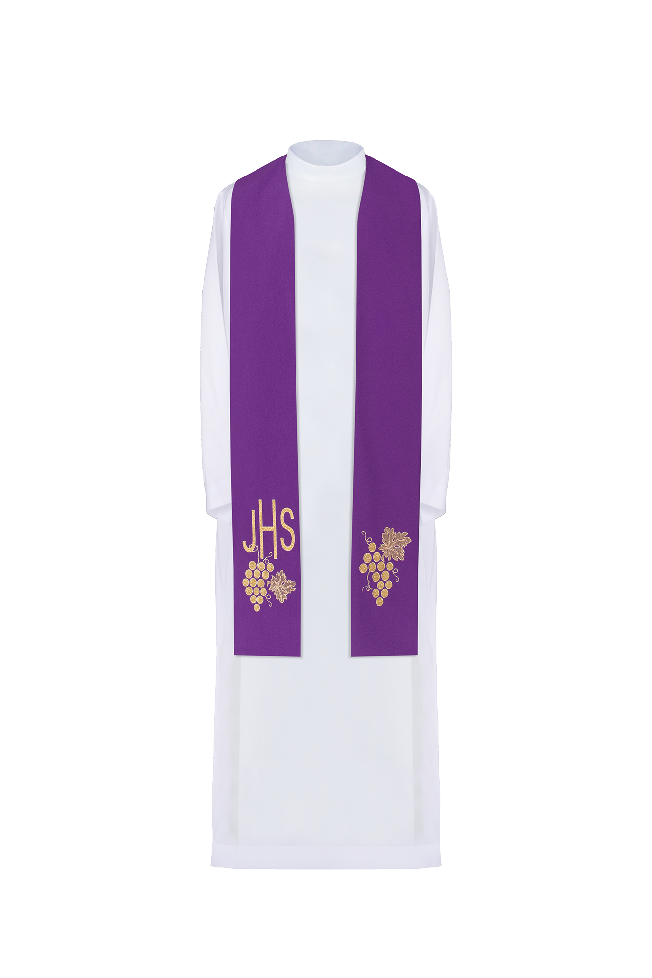 Stola sacerdotale viola ricamata IHS con uva