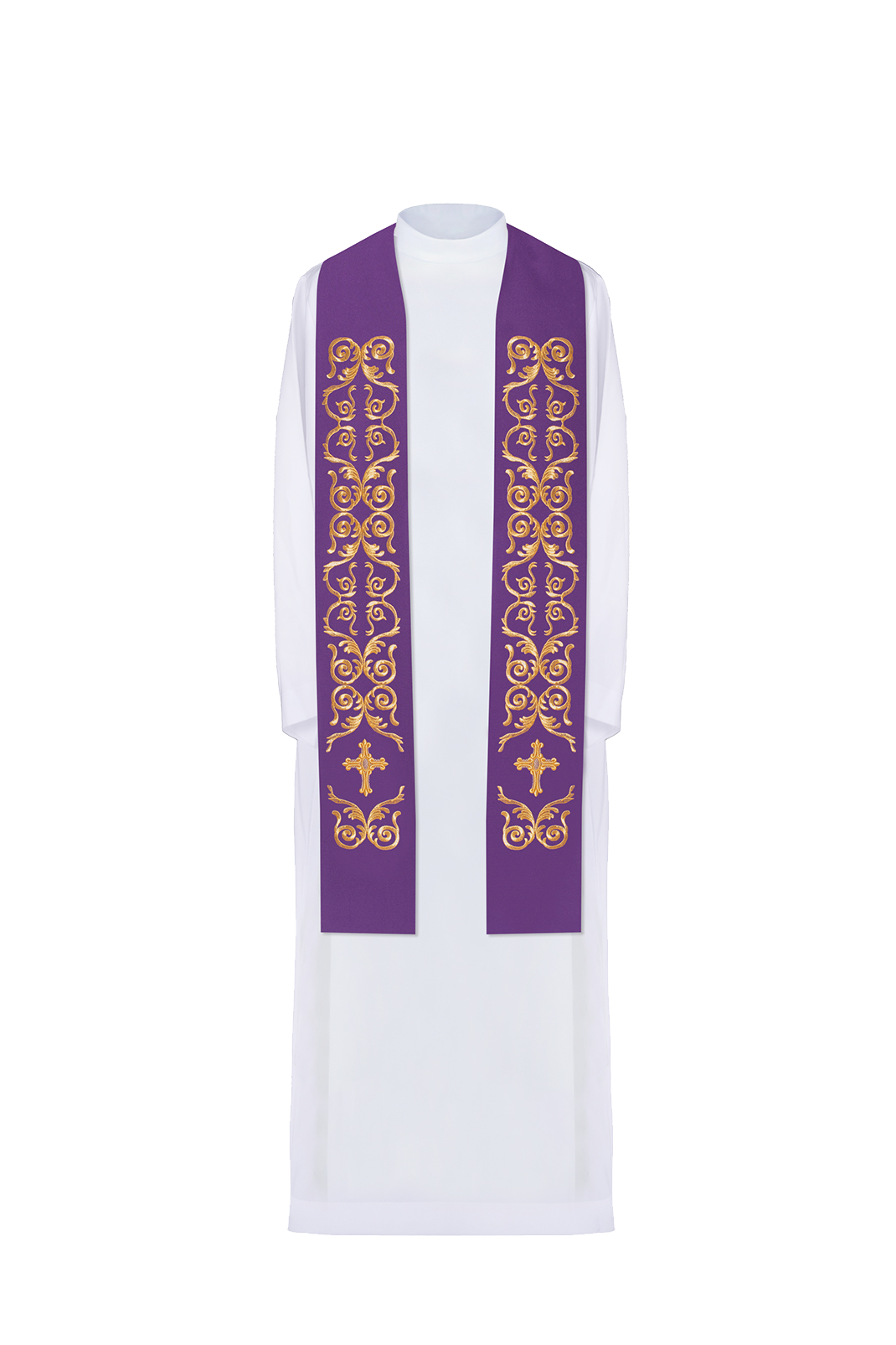 Stola sacerdotale viola ricamata croce