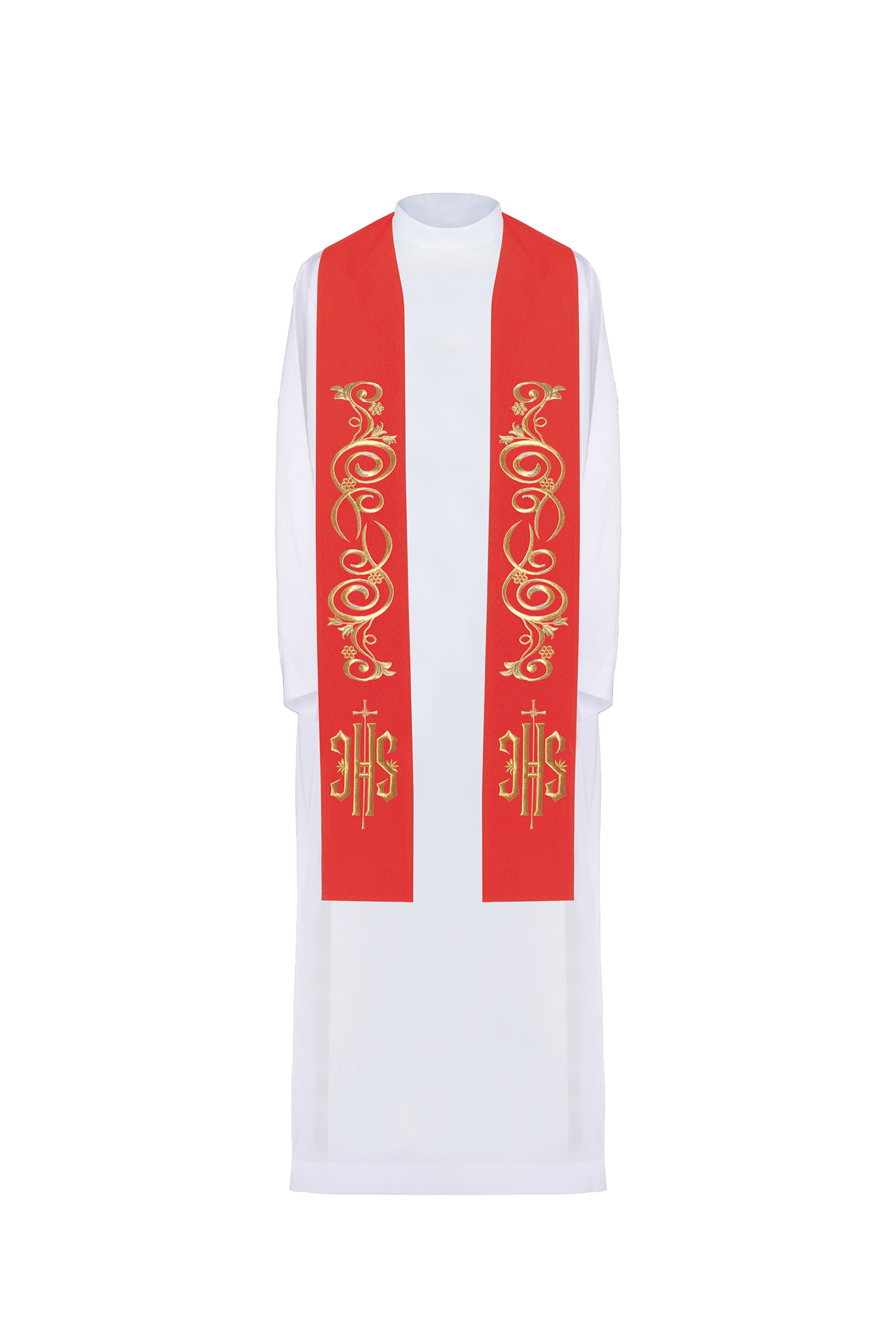 Stola sacerdotale ricamata IHS rossa