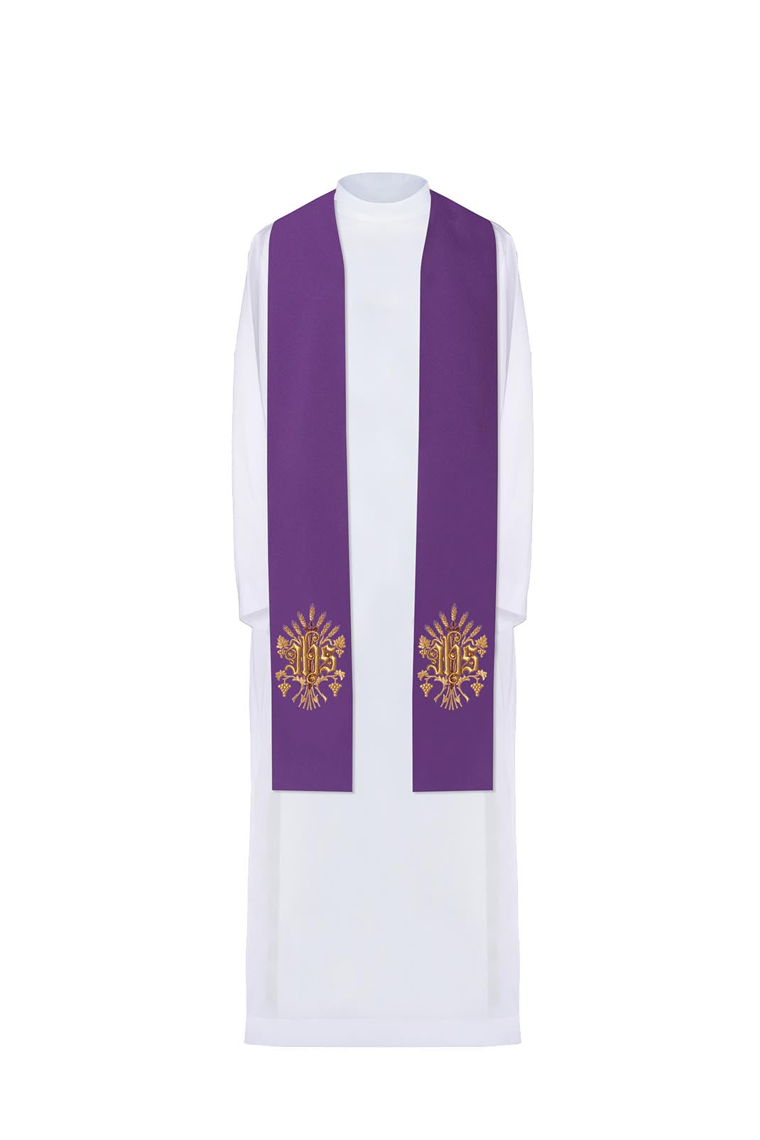 Stola sacerdotale ricamata IHS viola