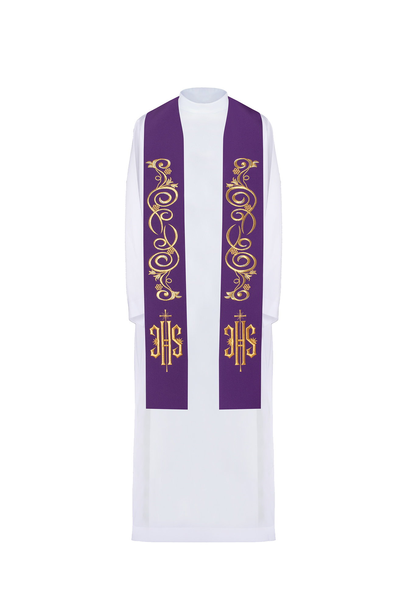 Stola sacerdotale ricamata IHS viola