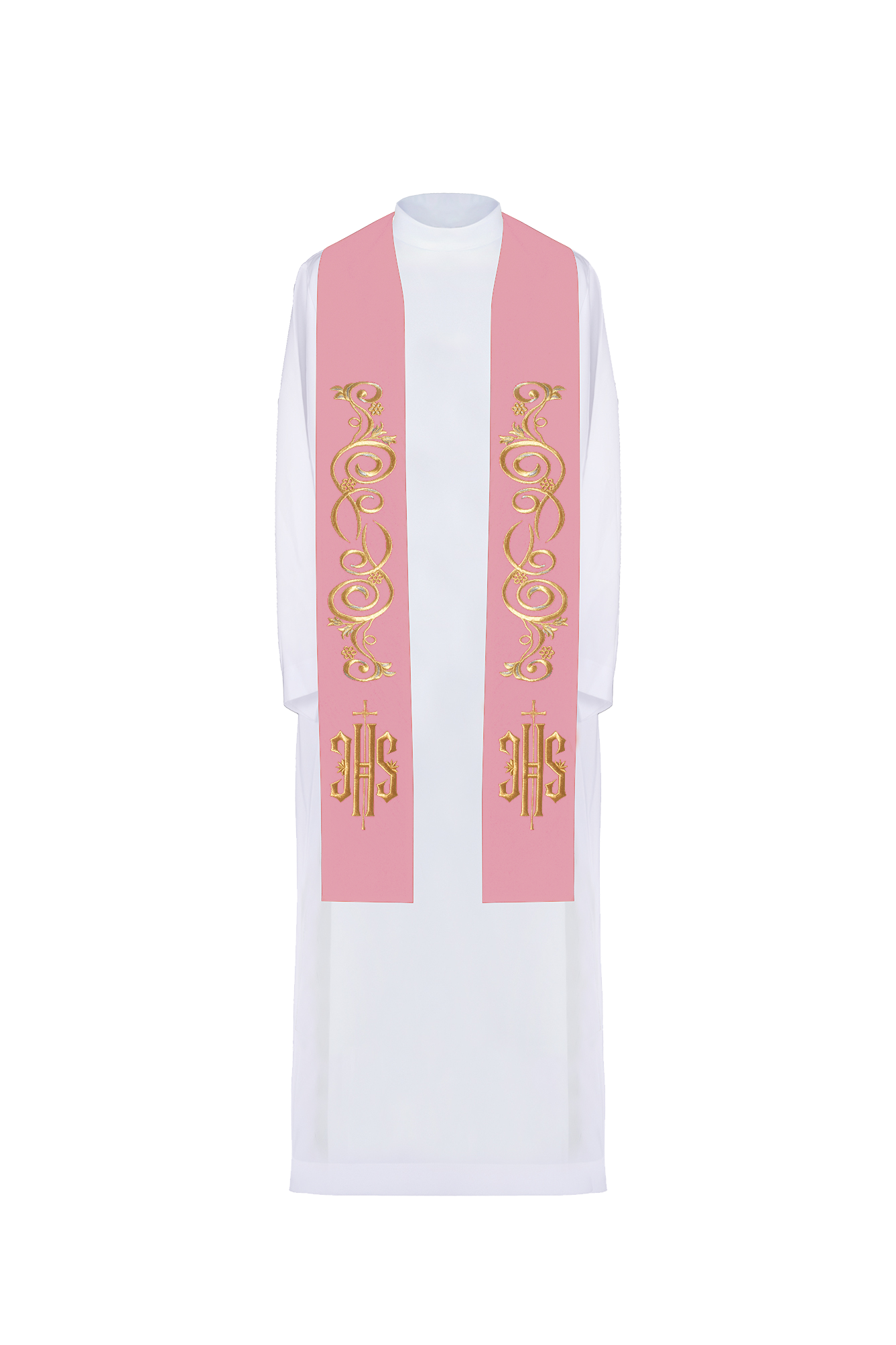 Stola sacerdotale ricamata IHS rosa