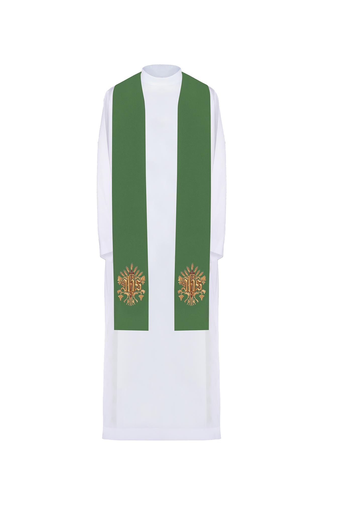 Stola sacerdotale ricamata IHS verde