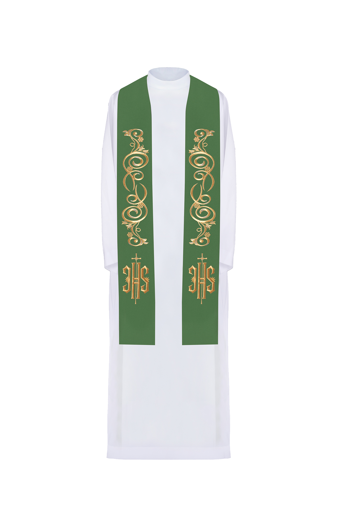 Stola sacerdotale ricamata IHS verde