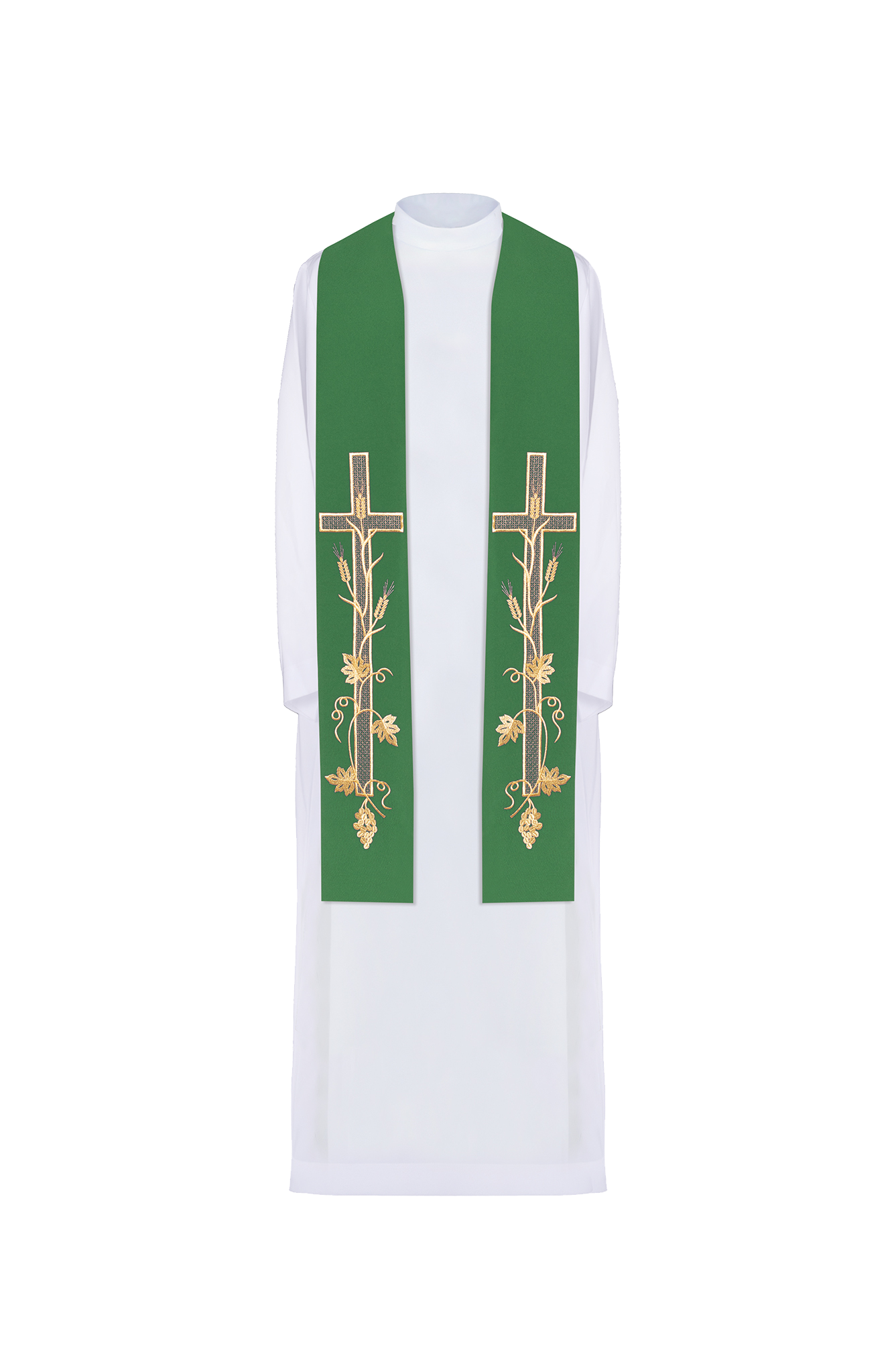 Stola sacerdotale verde ricamata Croce