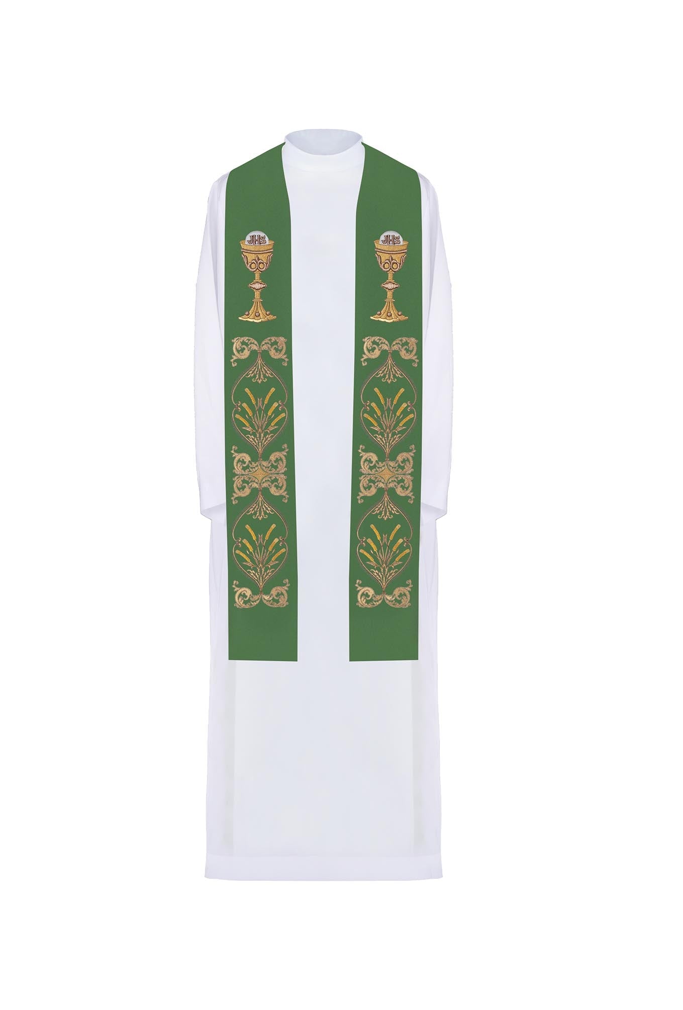 Stola sacerdotale verde calice IHS