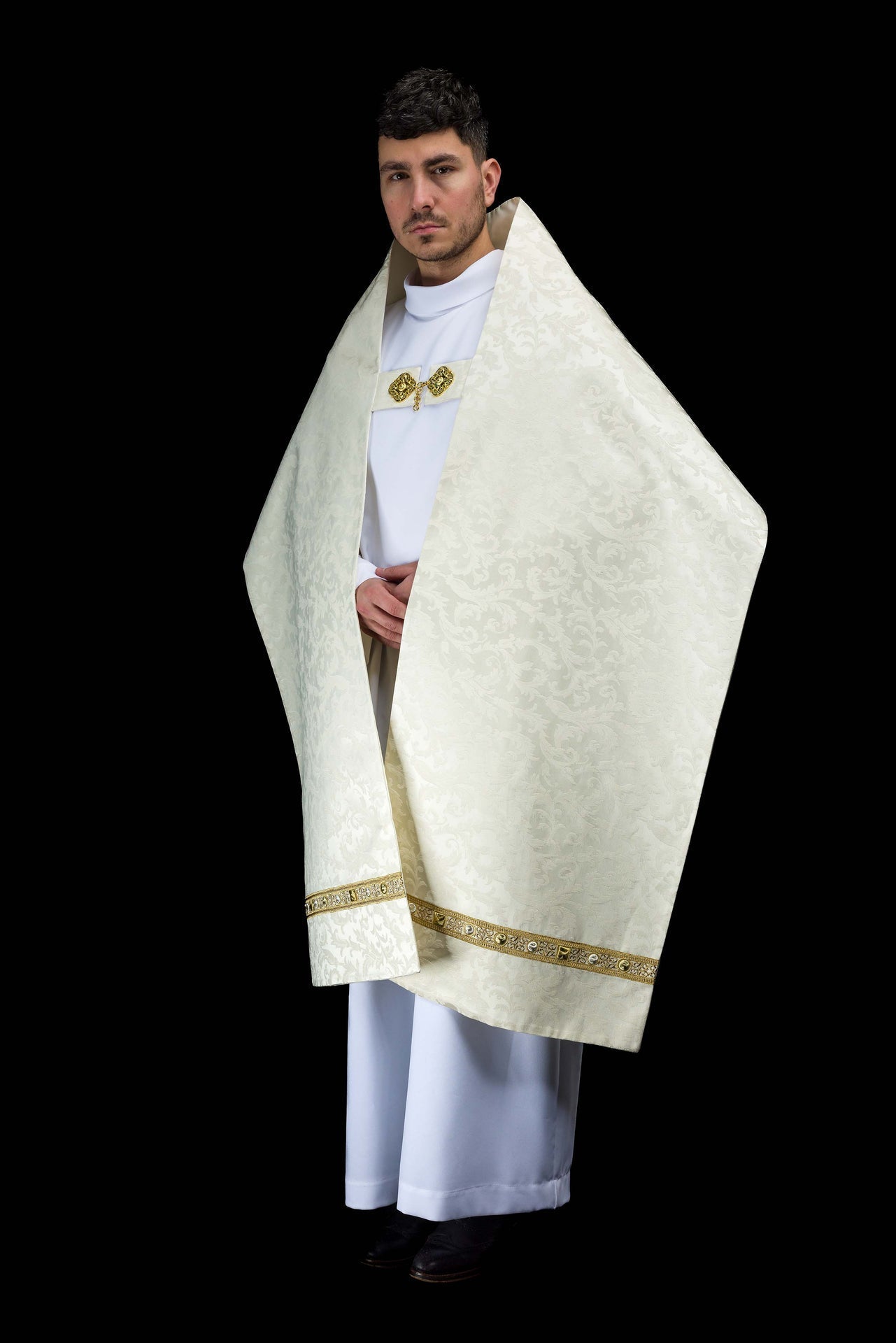 Velo omerale con ricamo dell’Agnello Pasquale su tessuto jacquard S-4072-05-88 50*270 - PERILPRETE.IT
