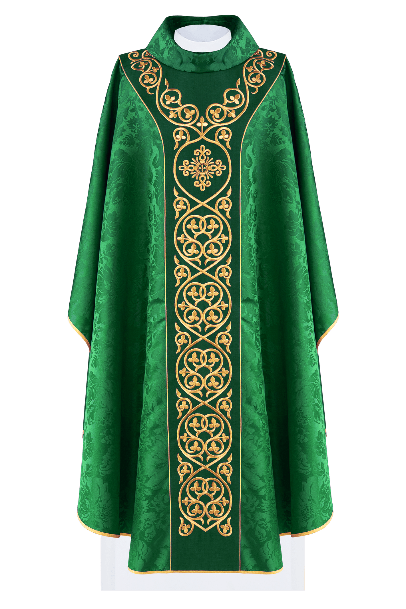 Casula liturgica verde con stolone in velluto ricamato